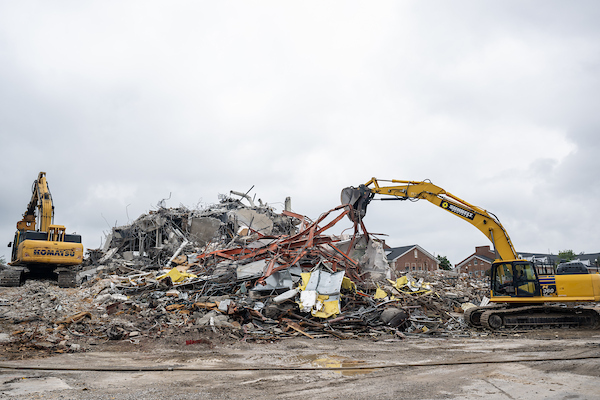 Photo of in-progress demo of Foster Hall.