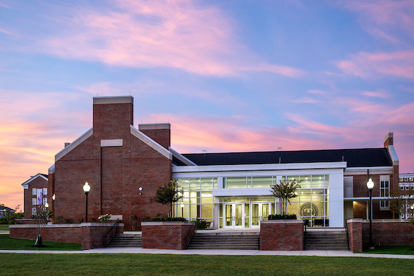 Photo of north elevation of Stonecipher Lecture Hall building.