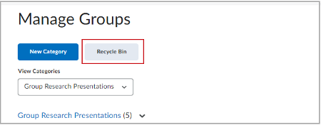 Figure: Click Recycle Bin to view the deleted groups and group categories.