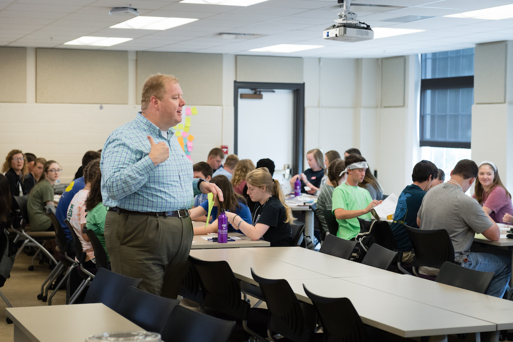 Justin Crowe of the Tennessee 4-H Youth Development speaks Monday morning to students attending the Agriculture Leadership Summit being held this week at Tennessee Tech.