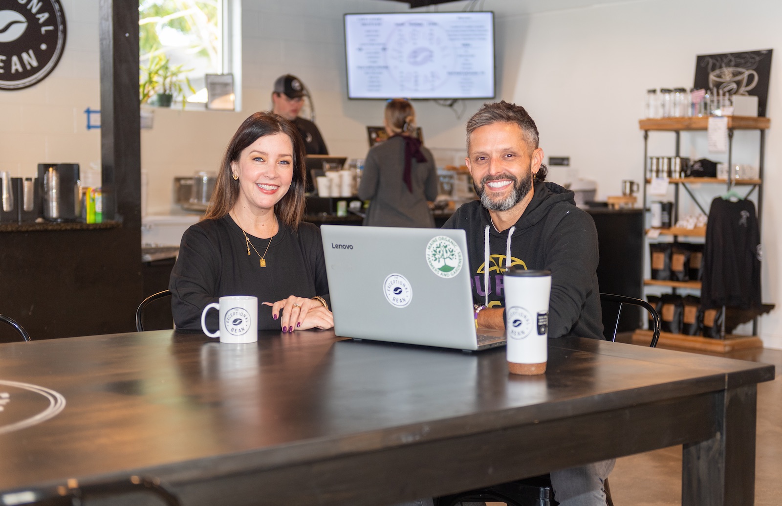 Tech alums Cigi and Michael England are pictured at The Exceptional Bean.