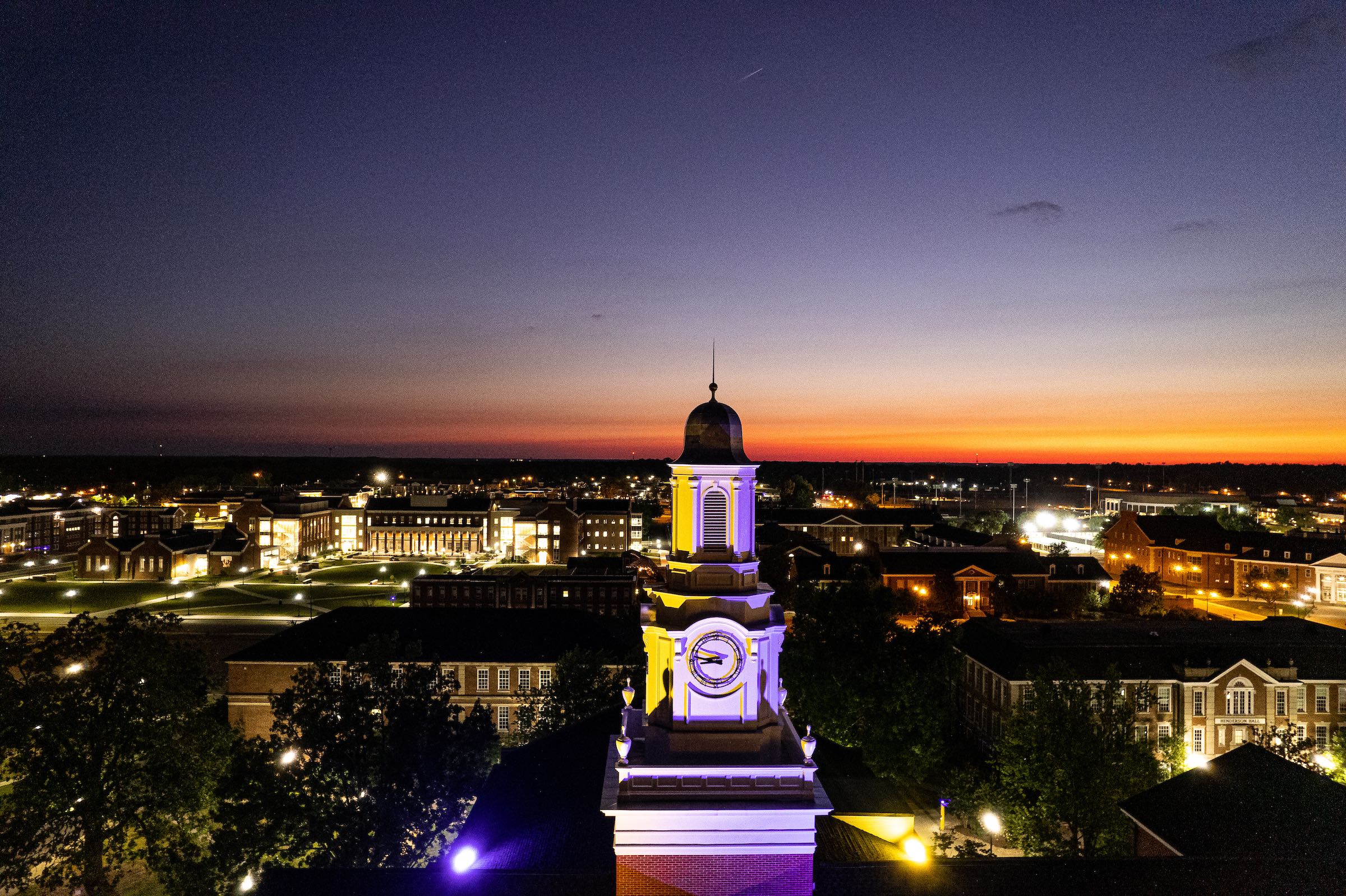 A view of the cupola on Tech's Derryberry Hall.