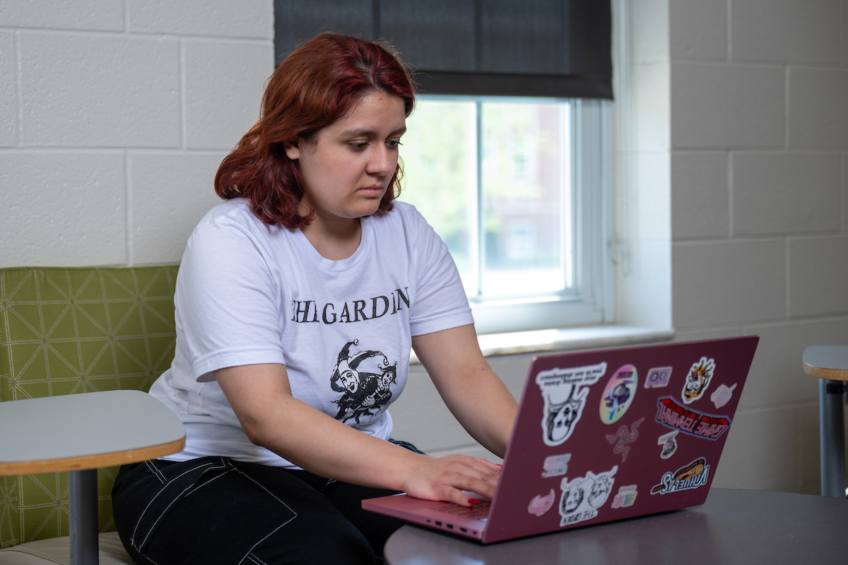 Jamie Boyd works on her computer