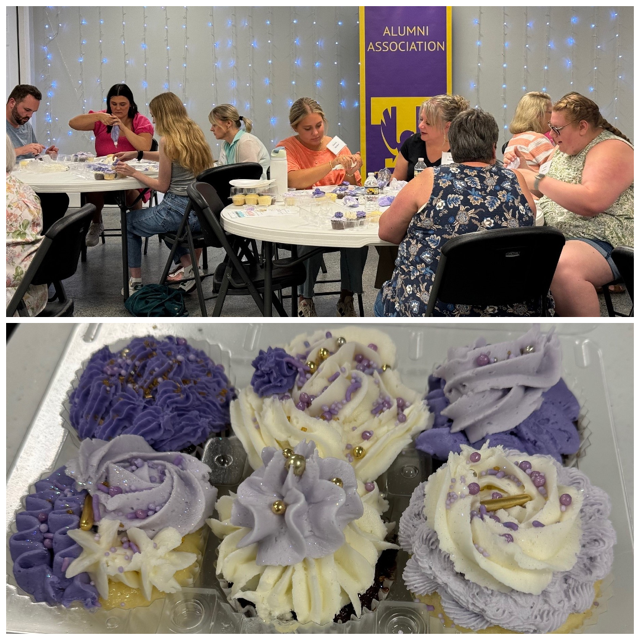 Attendees to the cake decorating event and their final product